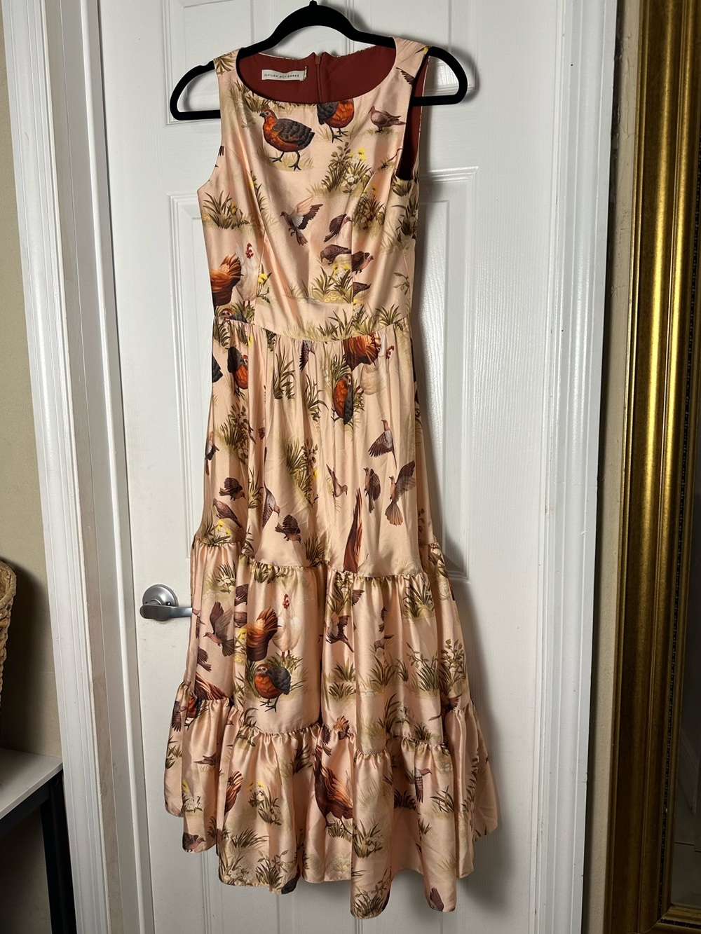 Zunilda Gutiérrez Peach Dress with Printed Birds Size S